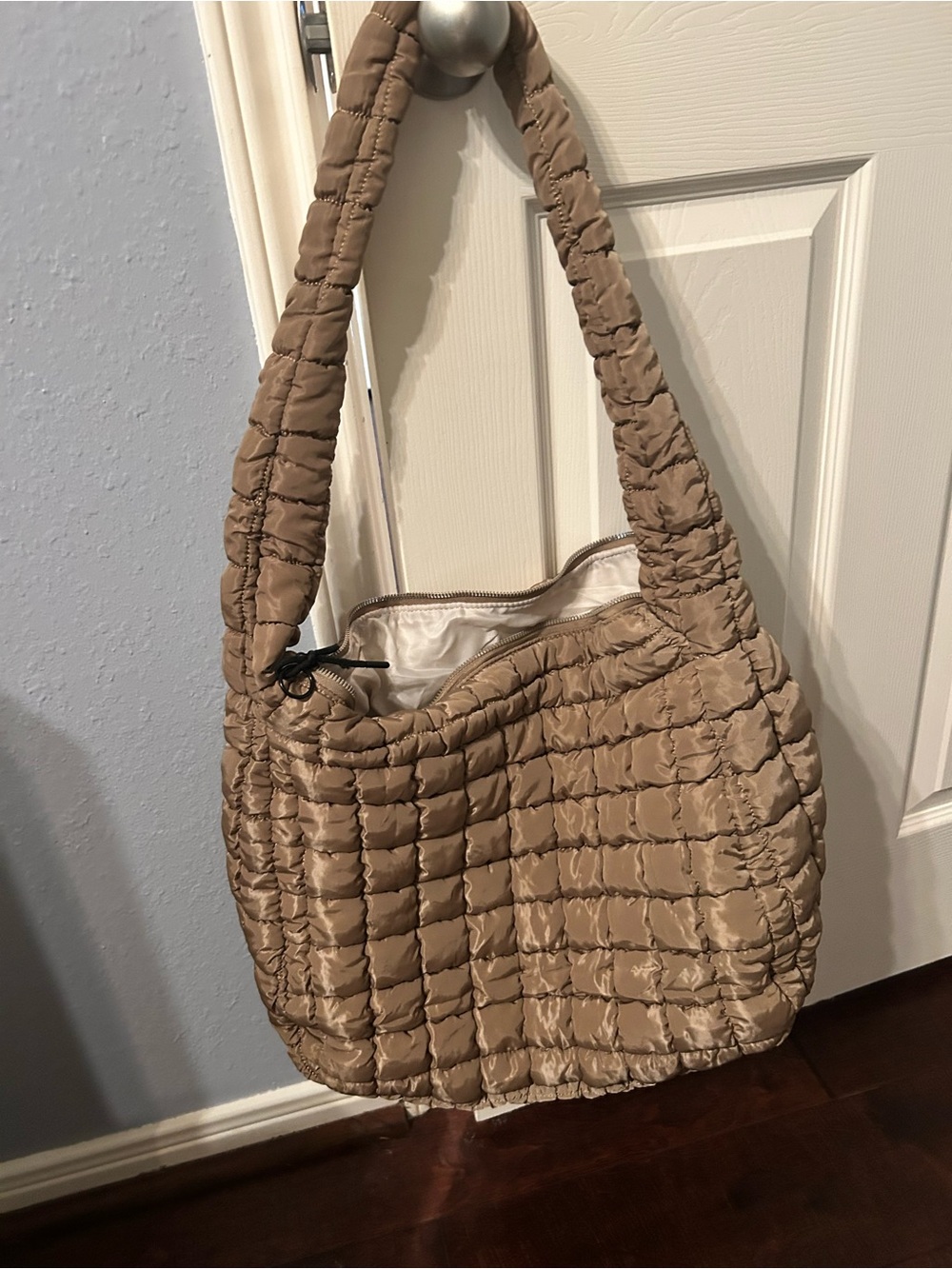 Amazon Quilted Shoulder Tote in Taupe
